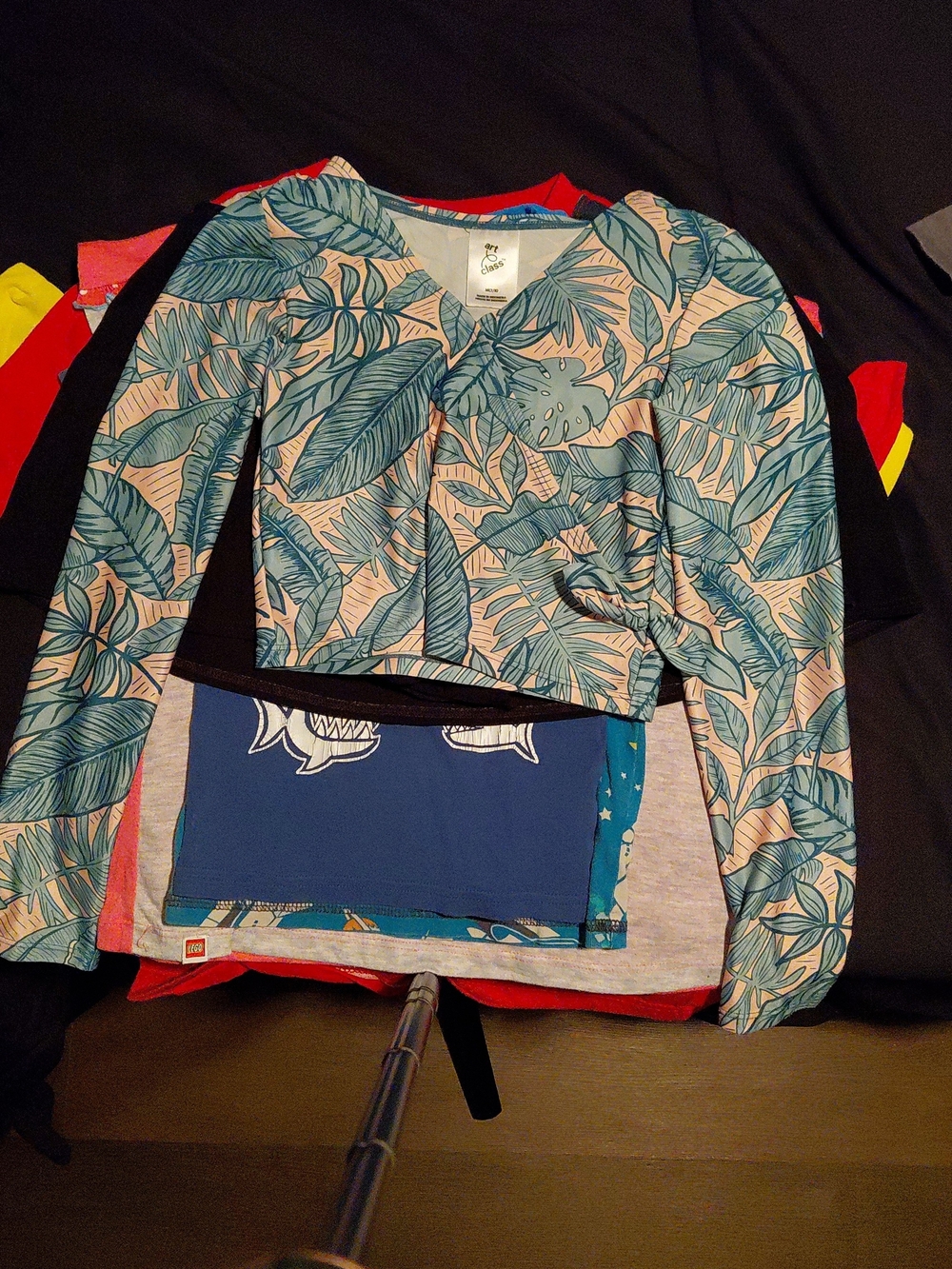 art class Girls' Tropical Leaf Long Sleeve Top - Blue & Pink